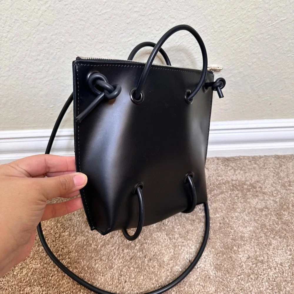 Kozha Numbers The Utility Black Leather Crossbody Bag Rubber Zipper Handles